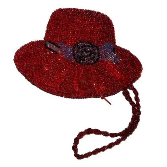 Red Hat Society - Beaded Change Purse - Red Hat with Purple & Black Flower - Picture 3 of 4